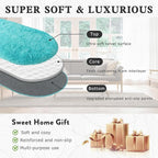 Soft Fluffy Area Rug for Bedroom, Teal Blue Fuzzy Shaggy Oval Throw Rugs for Bedside, Non-Slip Cozy Plush Shag Carpet for Kids Room Nursery Dorm Living Room, 2.6 x 5.3 Feet