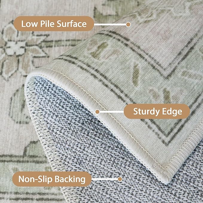 GENIMO 2x7 Runner Rugs for Hallway, Machine Washable Non Slip Vintage Rugs, Low Pile Lightweight Soft Print Rug for Enrtyway, Corridor, Home Office, Kitchen, Oat Light