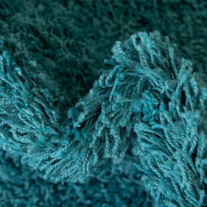 Unique Loom Solid Shag Collection Area Rug (5' 3" Round, Deep Aqua Blue)