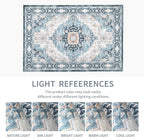 Washable 8×10 Area Rug for Living Room, Vintage Floral Rug Soft Non Slip Stain Resistant Boho Carpet for Indoor Bedroom Dinning Room Home Office Blue/Ivory