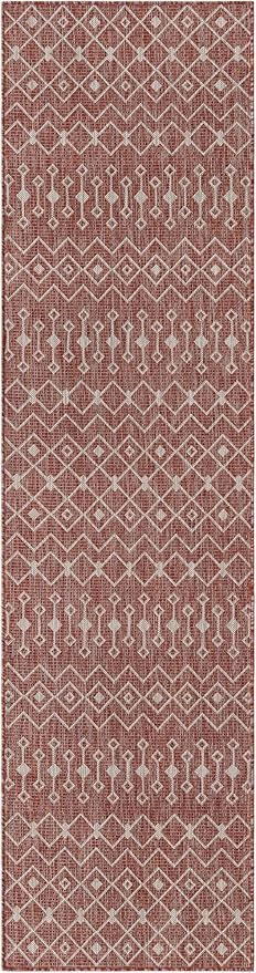 Unique Loom Outdoor Trellis Collection Area Rug - Tribal Trellis (2' 7" x 10' Runner Rust Red/Ivory)
