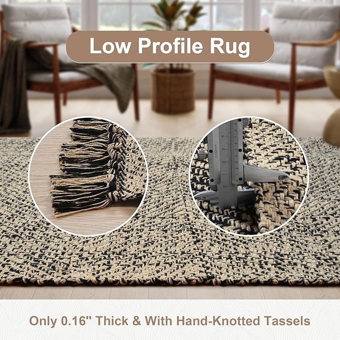 Collive Farmhouse Hallway Runner Rug, 2x6 Hand-Woven Reversible Washable Runners for Kitchen Floor, Natural/Black Cotton Laundry Room Rugs Modern Boho Kitchen Sink Carpet for Bathroom Foyer Bedroom