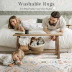 Phantoscope Washable Area Rug 9'x12' Non-Slip, Vintage Floral Boho Rugs for Living Room, Bedroom, DiningRoom, Soft Botanical Moroccan Pattern, Low-Pile Foldable Floor Carpet, Ivory Pink/Boho Garden