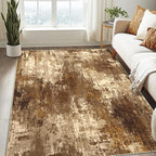 Washable Area Rugs 6'x9' Non-Slip Modern Abstract Soft for Living Room Entryway Bedroom Nursery, Print Pattern, Brown Tan Beige Coffee