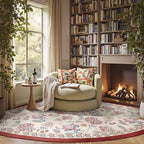 jinchan Elora Floral Corner Rug for Living Room Washable Bedroom Rug Vintage Romance Design Non Slip Quarter Circle Lightweight Low-Pile Throw Carpet for Reading Nook Playroom,8ft Radius, Red/Beige