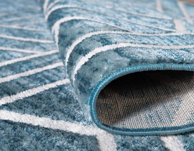 Rugs.com Lattice Trellis Collection Rug – 8' x 10' Blue Low-Pile Rug Perfect for Living Rooms, Large Dining Rooms, Open Floorplans
