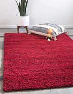 Unique Loom Solid Shag Collection Area Rug (5' 1" x 8' Rectangle Cherry Red)