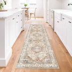 Enkor Runner Rugs for Hallway, 2x8 Washable Soft Non Slip Floor Rugs for Kitchen, Modern Mat for Living Room Bedroom Entryway Beige & Brown