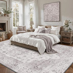 LUMI Washable 5x8 Area Rug for Living Room, Ultra Soft Vintage Rug with TPE Non Slip Backing, Stain Resistant, Low Profile Carpet High Traffic for Bedroom, Dining Room