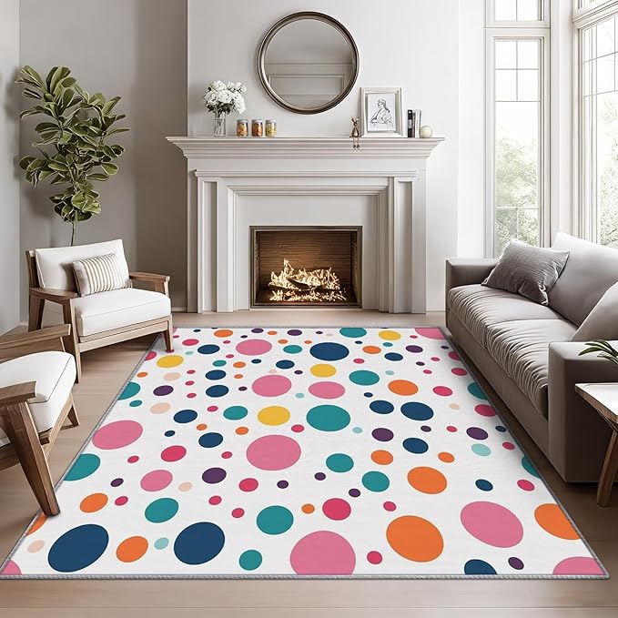 Polka Dots Rugs for Kids Room -Polka Dot Rug, 6x8 ft, Colorful Dots Washable Rugs for Living Room, Multicolor Geometric Area Rug for Bedroom, Kids Nursery Playroom Home Decor & Gifts