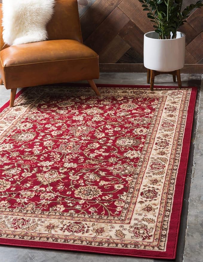 Unique Loom Sialk Hill Collection Area Rug - Washington (7' 1" x 10' Rectangle Burgundy/Cream)
