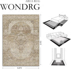 9x12 Washable Vintage Area Rug for Living Room Bedroom Non Slip Distressed Traditional Soft Large Throw Rug Beige Brown Low Pile Lightweight Floral Carpet Classroom Office Home Decor