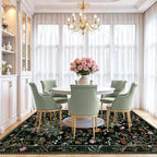 Morebes Black Boho 8x10 Area Rugs for Living Room, Washable Large Floral Rug Non Slip, Soft Flower Birds Low-Pile Floor Indoor Carpet for Bedroom Dining Room Dorm Playroom Nursery
