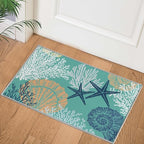 Tritard Coastal Area Rug 2x3 - Small Machine Washable Foldable Throw Rugs Non-Slip Beach Ocean Entryway Doormat Indoor Entrance Carpet for Kitchen Bathroom Laundry Bedroom Living Room, Teal