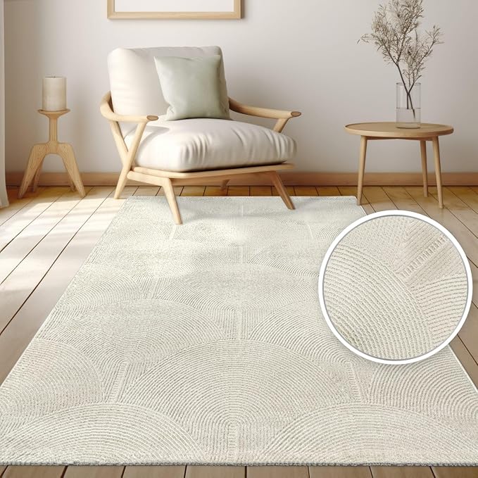 Paco Home Modern Area Rug with Minimalist Arched Lines in Neutral Cream, Size: 2'8" x 4'11"