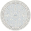 RUGGABLE Washable Vintage Area Rug – Verena Soft Blue 8 ft Round, Stain-Resistant, Non-Slip – Large Machine Washable Rugs for Living Room, Bedroom, Hallway, Entryway & Office–with Standard Pad
