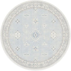RUGGABLE Washable Vintage Area Rug – Verena Soft Blue 8 ft Round, Stain-Resistant, Non-Slip – Large Machine Washable Rugs for Living Room, Bedroom, Hallway, Entryway & Office–with Standard Pad