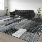 Large Area Rugs,Modern Geometric Patchwork Floor Decor for Bedroom Aesthetic Carpet, Rockwood Collection, Indoor Rugs for Living Room, Dining Room, Nursery, Office, Machine Washable Rug,5x8 Ft Grey
