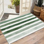 4x6 Rug Washable - Striped Rug for Bedroom, Green and White Stripe Minimalist Watercolor Non Slip Low Pile Area Rugs for Living Room Laundry, Striped Carpet Room Decor & Gifts