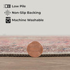 GLN Rugs Traditional Collection - Machine Washable Area Rug, Traditional Washable, Non Slip, Low Pile Chenille Rug, Living Room, Bedroom, Kitchen Rug (9' x 12' Pink/Cream)