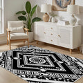 Area Rugs for Living Room 7x10, Moroccan Washable Low Pile Rug, Boho Neutral Farmhouse Ultra Soft Carpet for Bedroom Dining Room Home Decor, Geometric Print Tribal Carpets Black and White