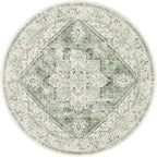 LIVEBOX Sage Green Round Rug 4ft, Vintage Tribal Circle Rugs for Entryway Foyer, Low-Pile Oriental Retro Rugs for Living Room, Stain Resistant Medallion Circular Rug for Bedroom