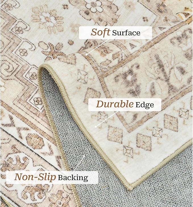 zesthome 8x10 Area Rugs for Living Room,Non-Slip Backing Washable Rugs,Vintage Large Area Rug，Stain Resistant Home Decor Rug