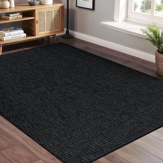 Beverly Rug Easy Jute Large Rug 9x12 Solid Washable Durable Outdoor Indoor Area Rugs for Living Dining Room Patio Office Stain Resistant Non Shedding Indoor Outside Carpet (9 x 12 Dark Gray)