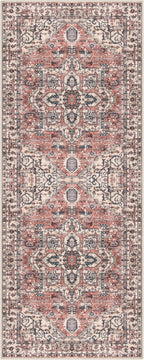 KOZYFLY Runners for Hallways 2x6 Ft Washable Kitchen Runner Rug Boho Runner Rug for Entryway Indoor Printed Oriental Faux Wool Floor Carpet Runner for Bedroom Kitchen Hall, Terracotta/Beige
