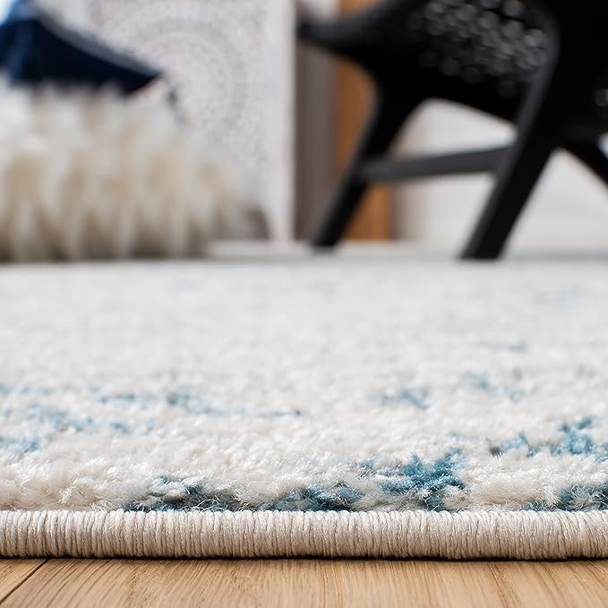 SAFAVIEH Tulum Collection Area Rug - 5'3" x 7'6", Ivory & Turquoise, Moroccan Boho Tribal Design, Non-Shedding & Easy to Clean, Ideal for Living Room, Bedroom, Dining Space (TUL272E)