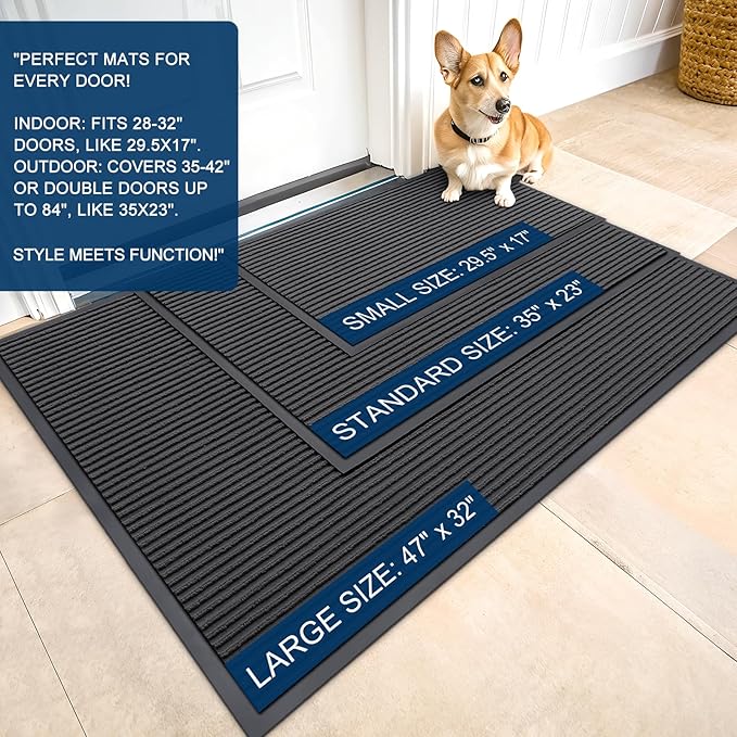 OLANLY Front Door Mat Indoor Outdoor Entrance, Waterproof Heavy Duty Doormat, Fade Resistant, Low Profile, Easy Clean Patio Porch Welcome Floor Mats for Entry, 40x32, Charcoal Grey
