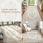 jinchan Hallway Runner Rug 2x10 Vintage Floral Distressed Design - Machine Washable Non-Slip Low-Pile Soft Thin Faux Wool Kitchen Carpet for Farmhouse Bedroom Laundry Room(2x10ft, Apricot Multi)