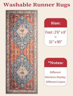 SERISSA Washable Boho Runner Rug, 2'6"x8' Non-Slip Tribal Hallway Kitchen Rug Ultra Soft Print Distressed Vintage Floor Carpet Runner for Bedroom Bathroom Laundry Living Room