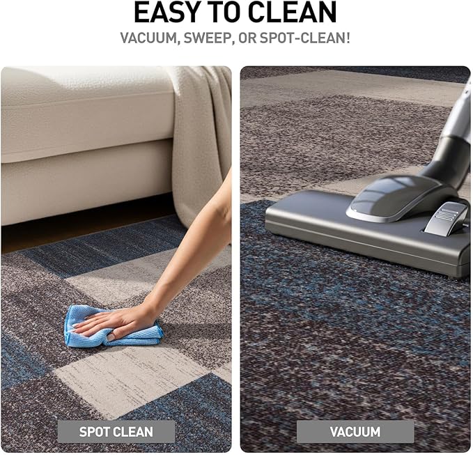 Rugshop Modern Boxes Design Non-Slip (Non-Skid) Round Area Rug for Living Room, Entryway,Kitchen,Breakfast Nook 8' Blue