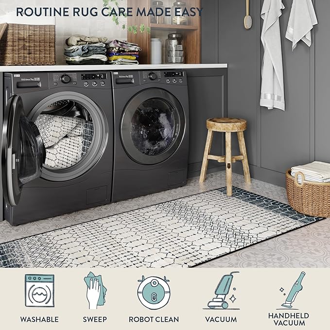 Lahome Moroccan Door Rugs for Entryway Indoor 2x3 Non-Slip Washable Front Door Mat Stain Resistant Untra-Thin Black Small Kitchen Rug, Geometric Print Inside Door Mats for Home Entrance Bathroom Sink
