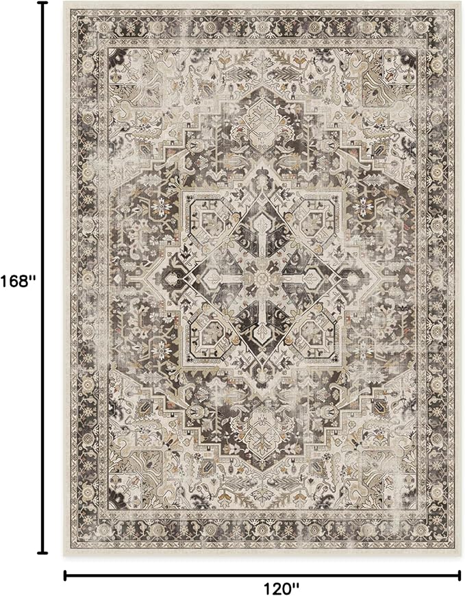 RUGGABLE Washable Vintage Area Rug – Kamran Hazel 10x14, Stain-Resistant, Non-Slip – Large Machine Washable Rugs for Living Room, Bedroom, Hallway, Entryway & Office–with Standard Pad
