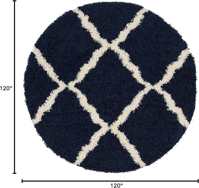 SAFAVIEH Dallas Shag Collection Area Rug - 10' Round, Navy & Ivory, Trellis Design, Non-Shedding & Easy Care, 1.5-inch Thick Ideal for High Traffic Areas in Living Room, Bedroom (SGD257N)
