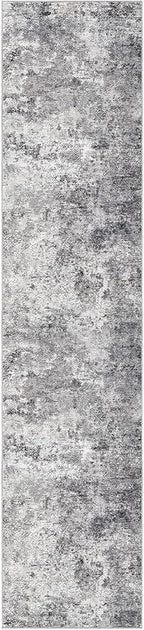 2X10 Washable Runner Rug for Hallway: Soft Neutral Modern Abstract Area Rug - Non-Slip Low Pile Long Throw Indoor Carpet for Kitchen Entryway Kitchen Bedroom Laundry - Grey