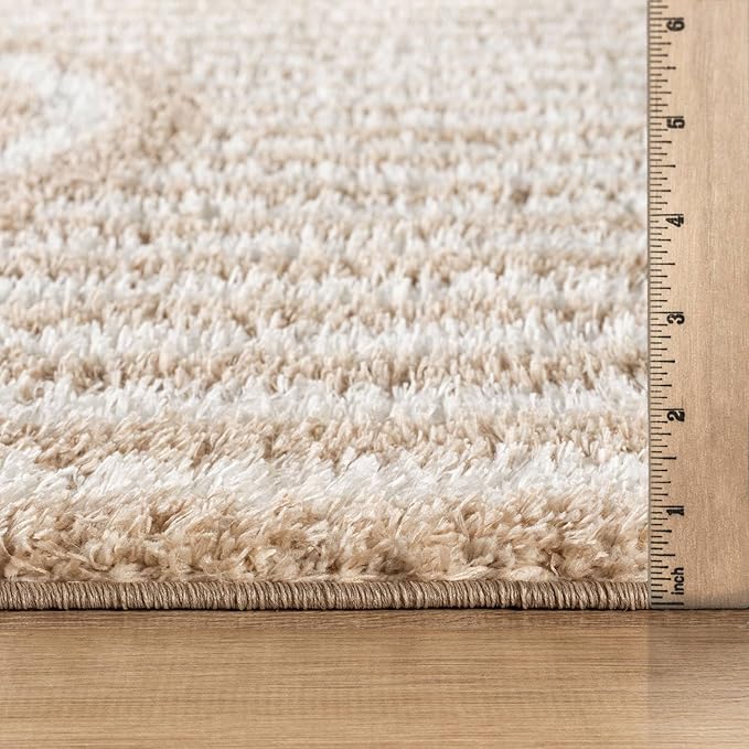 Rugshop Abstract Arch Shag Runner Rug Beige 2' 3" x 12' Great for Long Hallways, Open Entryways, or Galley Kitchens