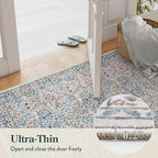Lahome Floral Washable Kitchen Runner Rug, 2x6 Runners for Hallways Non Slip Ultra-Thin, Boho Soft Hallway Rug Forest Carpet Runners for Bedroom Bathroom Laundry Room, Beige/Blue