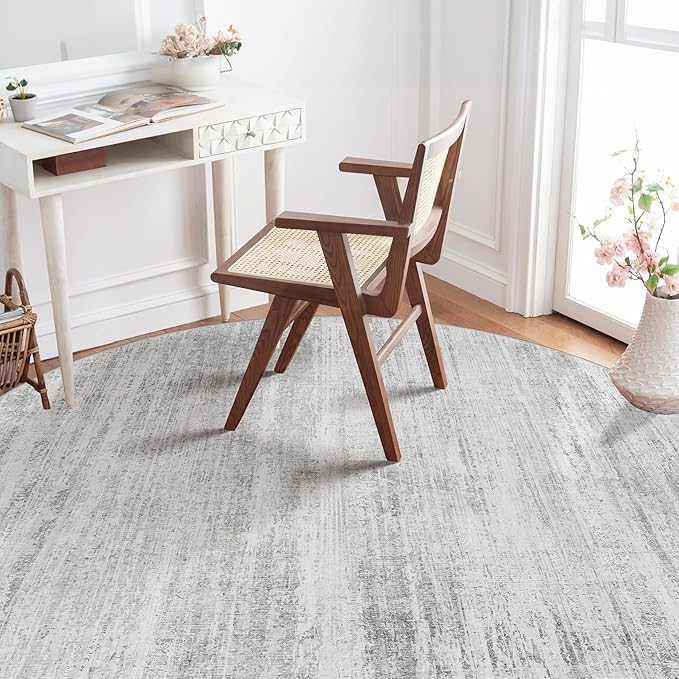 MUJOO Round Rugs 6ft,Circle Area Rug Washable,Circular Rugs for Living Room Dining Room,Large Modern Abstract Non Slip Throw Carpet Accent Neutral Grey