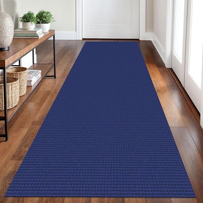 Braided Runner Rug 2.6x8 Ft Washable Runners for Hallways Kitchen Runner Rug Rubber Backed Cotton Entryway Runner Indoor, Woven Floor Carpet for Hall Kitchen Bedroom, Royal Blue/Navy