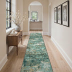 GENIMO Runner Rug Non Slip 2'6"x10', Washable Rug Runner for Hallways Kitchen, Abstract Modern Kitchen Rugs, Low Pile Lightweight Carpet Runners for Entryway, Bedroom, Laundry, Turquoise