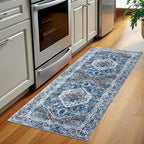 KOZYFLY Runners for Hallways 2x5 Ft Washable Kitchen Runner Rug Boho Runner Rug for Entryway Indoor Blue Printed Oriental Faux Wool Floor Carpet Runner for Laundry Room Kitchen Hall