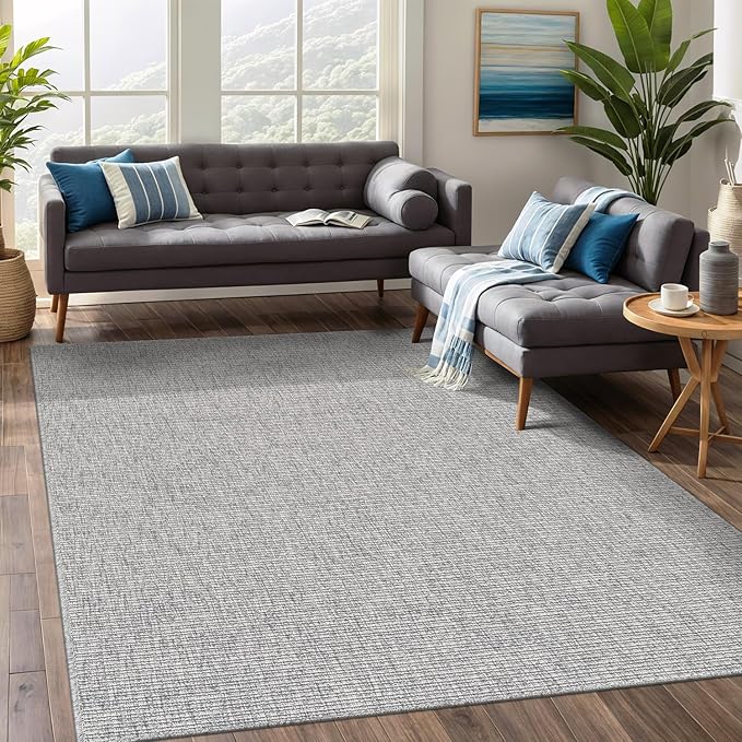 Beverly Rug Easy Jute Gray Rug 4x6 Solid Washable Durable Outdoor Indoor Area Rugs for Living Dining Room Patio Office Stain Resistant Non Shedding Casual Indoor Outside Carpet (4 x 6 Gray)