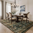 6x9 Washable Area Rug Non Slip, Thin Vintage Floral Living Room Rug Low Pile, Indoor Large Distressed Print Carpet for Bedroom, Dining Room, Farmhouse, Home Office, Dorm(Dark Green/Brown/Multi)