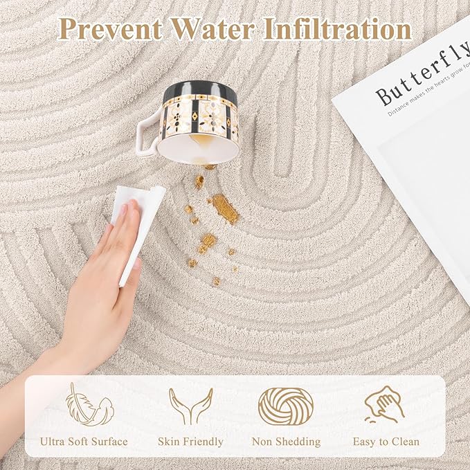 Pauwer 3x5 Washable Area Rugs for Living Room Modern Beige Solid Color Soft Fluffy Rugs for Bedroom Non Slip Boho Accent Indoor Mat Floor Carpet Cover for Kids Room Dining Room Kitchen Office, Beige