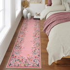 Lahome Boho Floral 2'6"x8 Pink Bathroom Runner Rugs Non Slip Washable,Soft Runners for Hallways,Indoor Carpet Runner with Rubber Backing for Entryway Kitchen Laundry(Pink,2'6"x8)