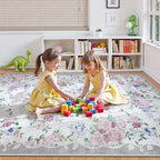 Lahome Purple Floral 5x7 Area Rugs, Boho Rugs for Bedroom Girls,Vintage Living Room Rug Non Slip Low Pile Ultra-Thin Large Carpet for Farmhouse,Dining Room,Kids Playroom,Nursery(5'X7',Purple/Grey)