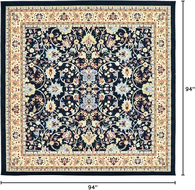 Unique Loom Sialk Hill Collection Area Rug - Washington (8' Square Navy Blue/Cream)